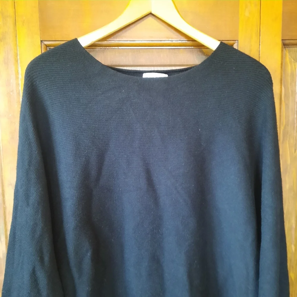 Thyme + Honey Cotton Blend Black Wide Boatneck Dolman Sleeve Knit Sweater Size L